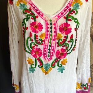 White Embroidered Boho Blouse